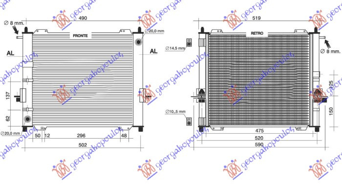 Radiator për motor me kondicioner (fiks) 1.2 benzinë (marsh manual/automatik) (434x388) 03-