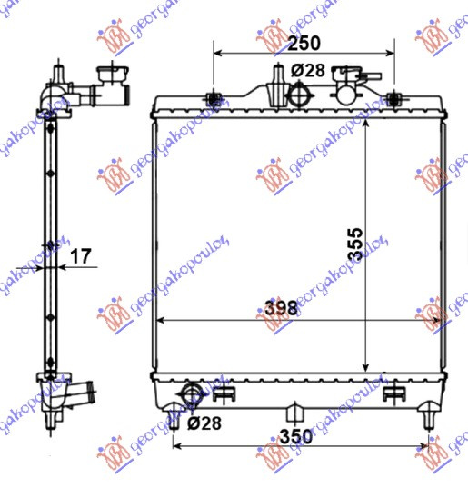 Radiator për motor 1.0i-1,1i 12V (me/pa kondicioner) (35,5x39,8)
