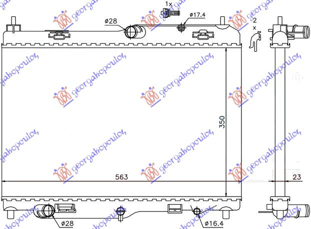 Radiator për motor 1.4 benzinë (marsh manual/automatik) (56x35,5)