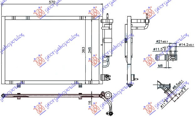Radiator i kondicionerit benzinë-1,4TDCi (530x350x16) 11-