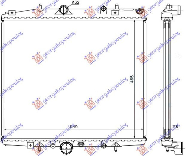 Radiator për motor 2,0i-16V-2,0-2,2 JTD (46,5x56,3)