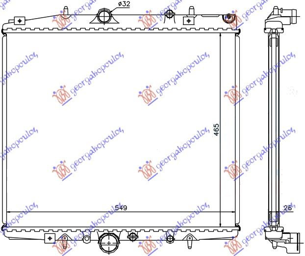 Radiator për motor 2,0i-16V-2,0-2,2 JTD (46,5x56,3)