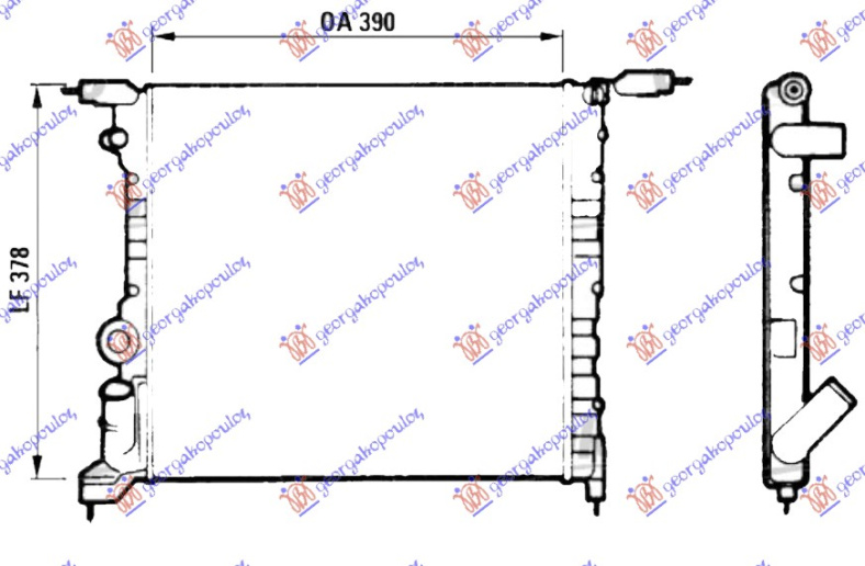 Radiator për motor 1.2-1,4cc 8V (39x38) (i mbyllur) (VALEO CLASSIC)