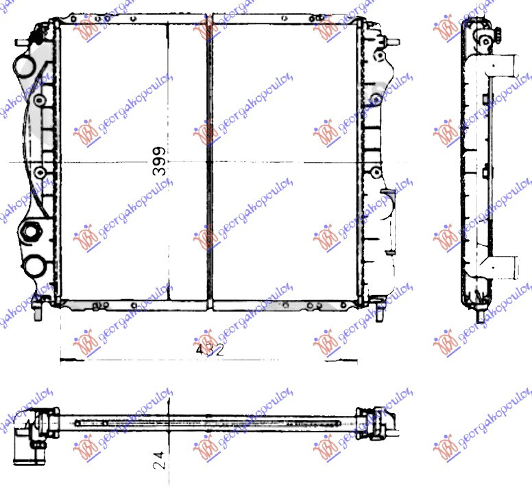 Radiator për motor 1,2-1,4 8V (me kondicioner) (43x40) (VALEO CLASSIC)