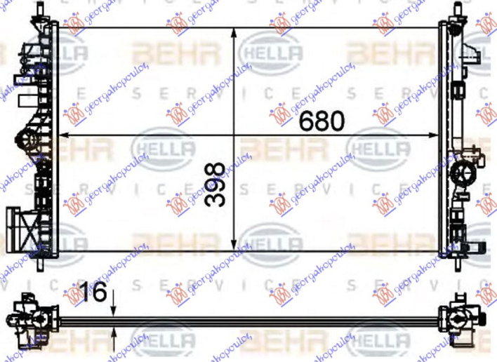 Radiator për motor 1.6-1.8 & TURBO (me kondicioner) (68x40) (MAHLE BEHR PREMIUM LINE)