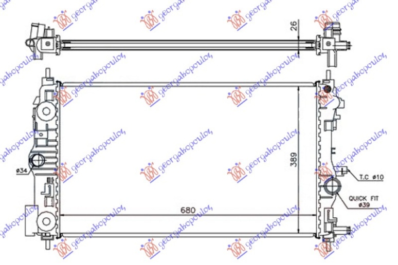 Radiator për motor 1.4 TURBO (motor A14NET-B14NET) benzinë (marsh manual) (680x390x26)