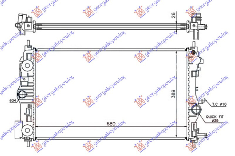 Radiator për motor 1.4 TURBO (motor A14NET-B14NET) benzinë (marsh manual) (680x390x26)