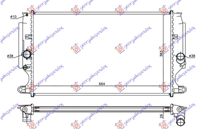 Radiator për motor 2.0-2.2 D4D dizel (marsh manual) (665x380x26)
