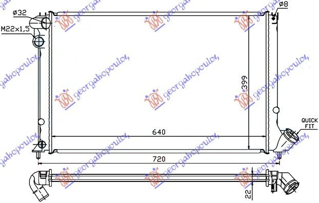 Radiator për motor 1.6i8V-1.8i 8/16V (me kondicioner) (64x40) (marsh manual)