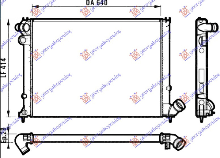 Radiator për motor 1.6i8V-1.8i 8/16V (me kondicioner) (64x40) (marsh manual) (VALEO CLASSIC)