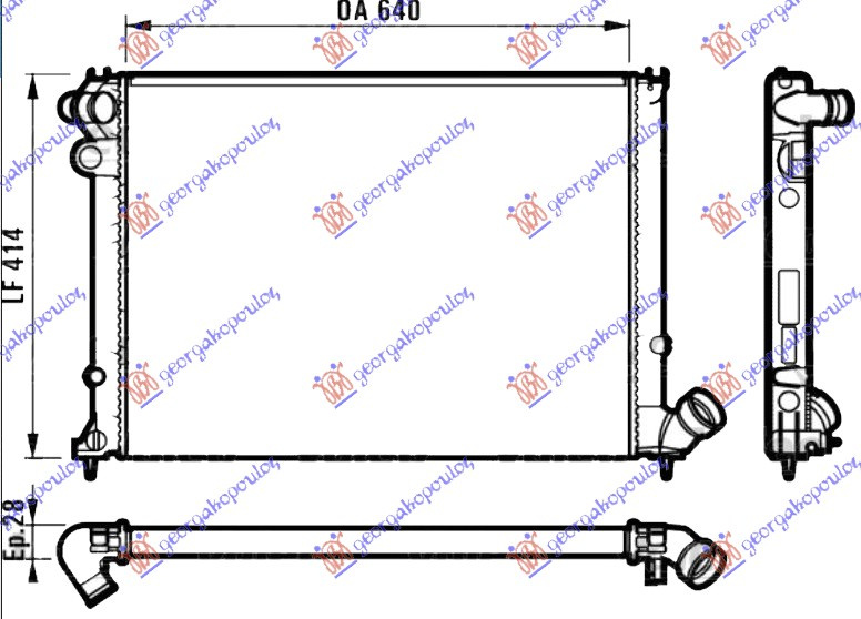 Radiator për motor 1.6i8V-1.8i 8/16V (me kondicioner) (64x40) (marsh manual) (VALEO CLASSIC)