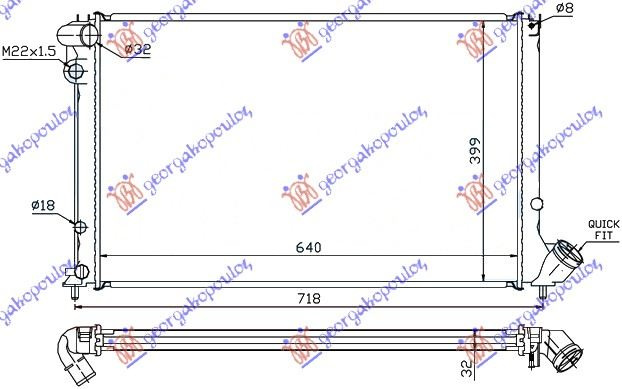 Radiator për motor 1,8i8V/16V-2.0i16V (me kondicioner) (64x40) (marsh automatik)