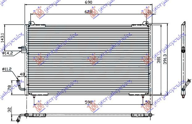 Radiator i kondicionerit 99- benzinë/dizel (65x38)
