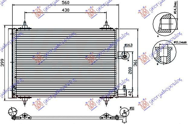 Radiator i kondicionerit 99- benzinë/dizel (52x36)