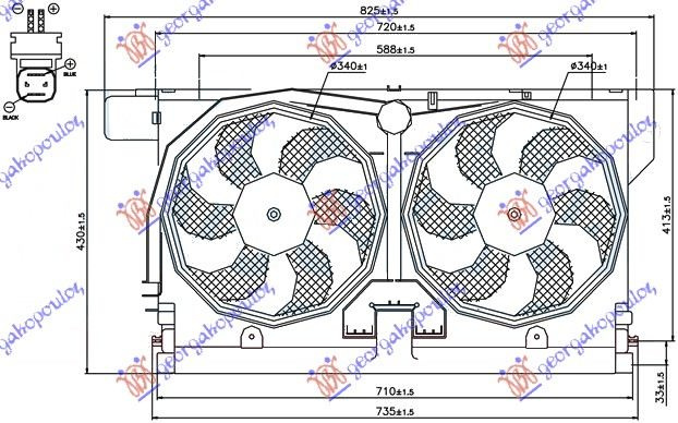 Ventilator për radiator me motor komplet (dopio) benzinë/dizel (me kondicioner)