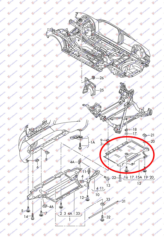 Mbrojtje/kapak nën motor (pjesa e pasme)