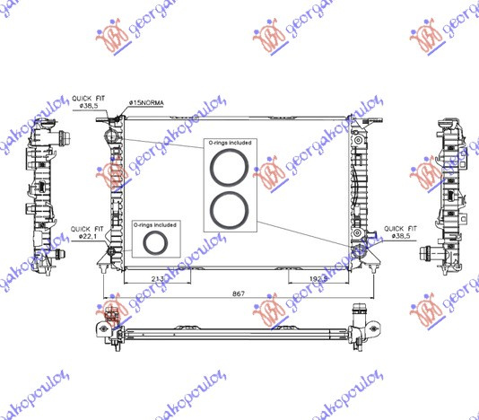Radiator për motor 3.0 TDi (marsh automatik) /3.0 TFSi-3.2 FSI (marsh manual/automatik) (72x47)