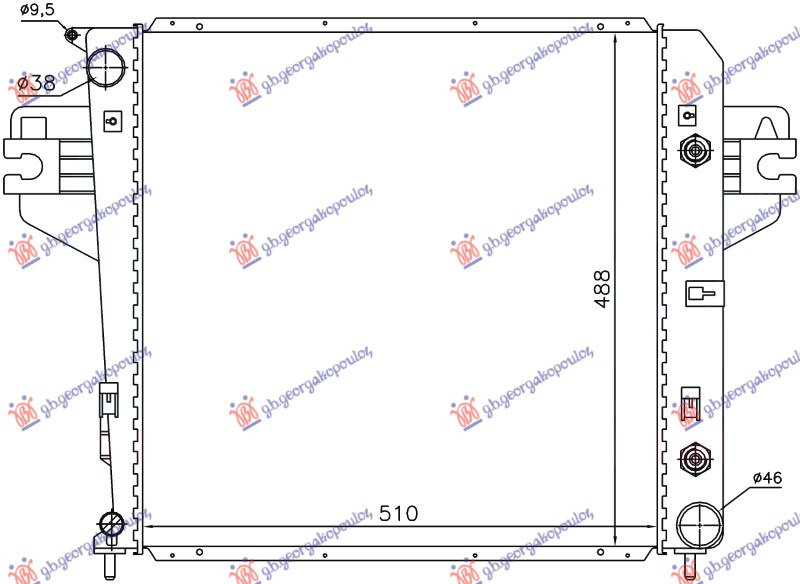 Radiator për motor benzinë 3.7 V6 (marsh manual) (me/pa kondicioner) (50,5x50,8)