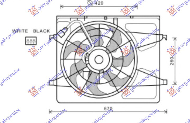 Ventilator komplet (i vetëm) 1.4-1.6 benzinë (420mm) (3 pinë)