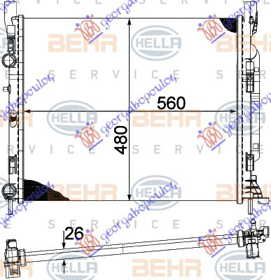 Radiator për motor 1.6i16V-1.5DCi (me kondicioner) (56x48x26) (MAHLE BEHR)