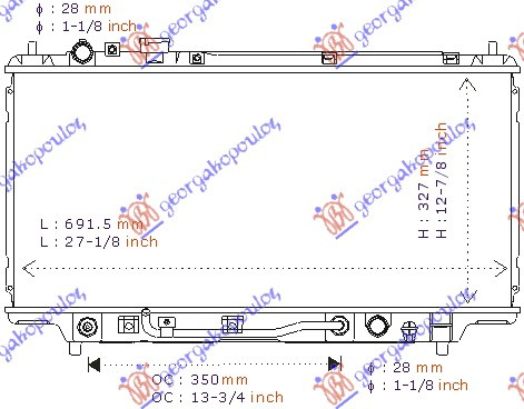 Radiator për motor 1,3-1,5 16V-1.6-1.8i (32,5x68)
