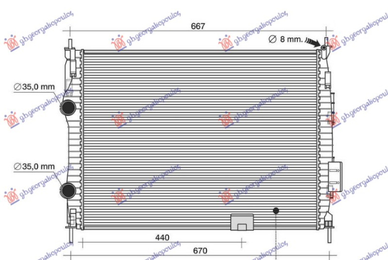 Radiator për motor 2.0 benzinë (marsh automatik) (RH tubë) (590x430x27)