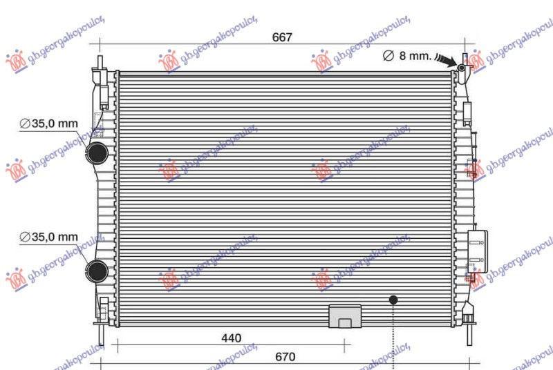 Radiator për motor 2.0 benzinë (marsh automatik) (RH tubë) (590x430x27)
