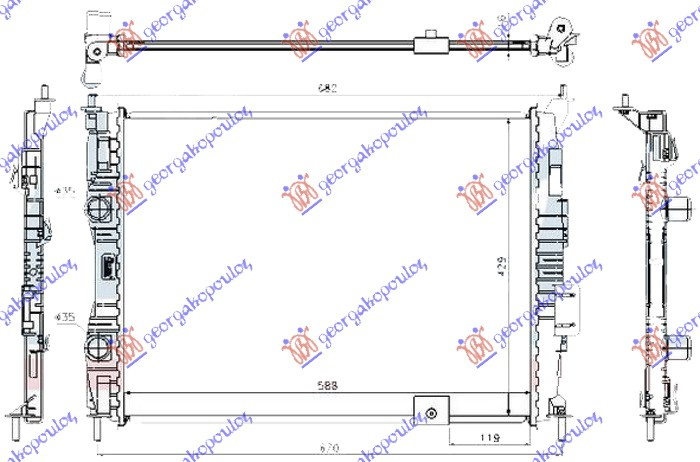Radiator për motor 1.6 benzinë (590x430x16) (pa tubë)