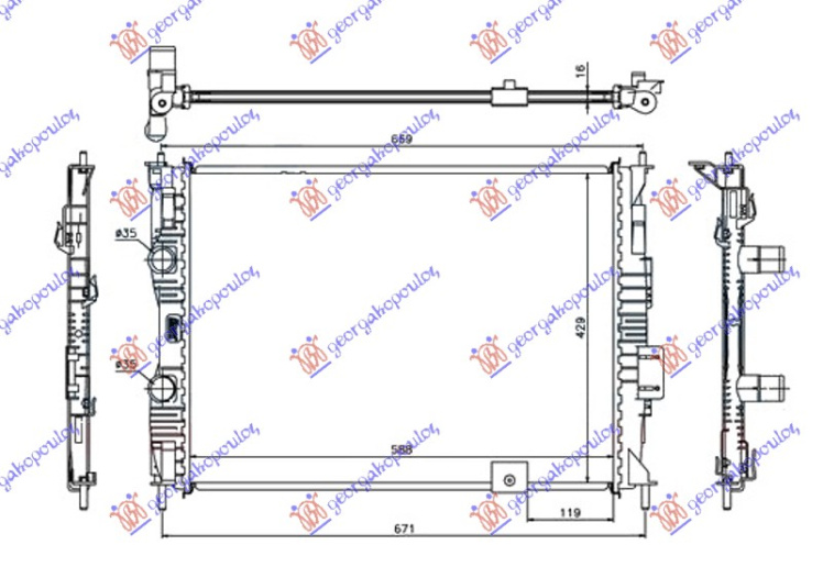 Radiator për motor 2.0i 16V (me/pa kondicioner) (59x45)