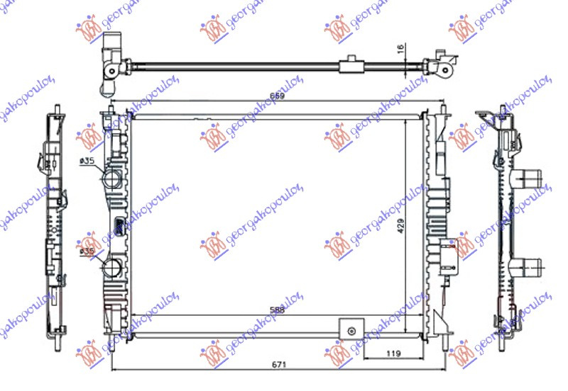 Radiator për motor 2.0i 16V (me/pa kondicioner) (59x45)