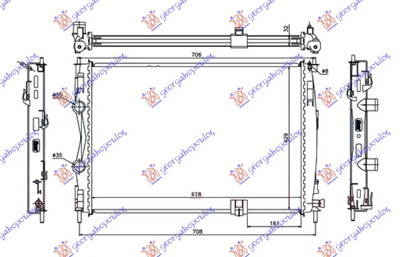 Radiator për motor 2,0 DCi (63x44,5x34)