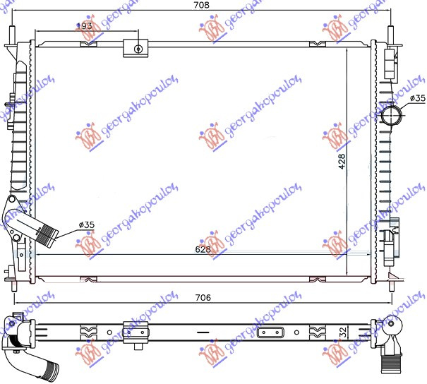 Radiator për motor 1.6 DCi (62.8x42.8x32)