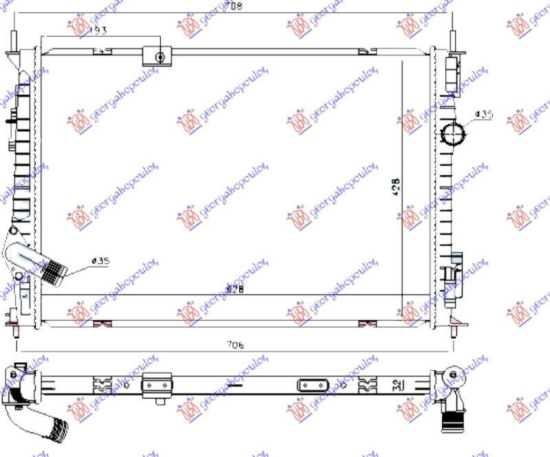 Radiator për motor 1.6 DCi (62.8x42.8x32) (MAHLE BEHR)