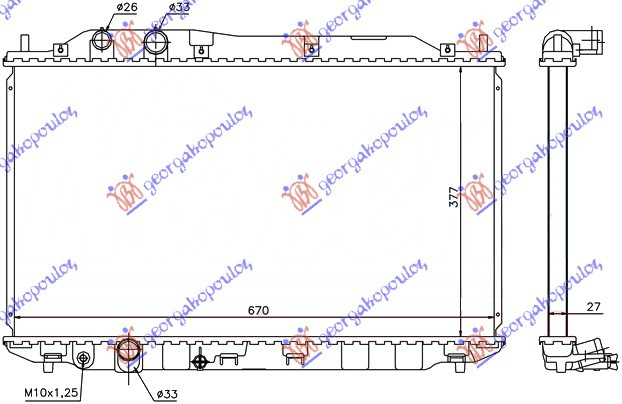 Radiator për motor 1.6-1.8 16V Α/Τ (37.5x67x27) (KOYO)