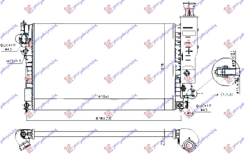 Radiator për motor 1.4-2.0CC (me/pa kondicioner) (61x37.7) (VALEO CLASSIC)