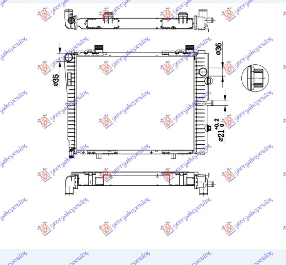Radiator për motor 2.0-2.3KPR. -00 (marsh manual/automatik) (me/pa kondicioner) (52x42)