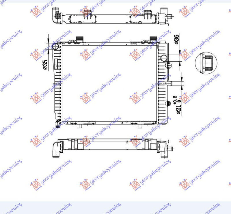 Radiator për motor 2.0-2.3KPR. -00 (marsh manual/automatik) (me/pa kondicioner) (52x42)