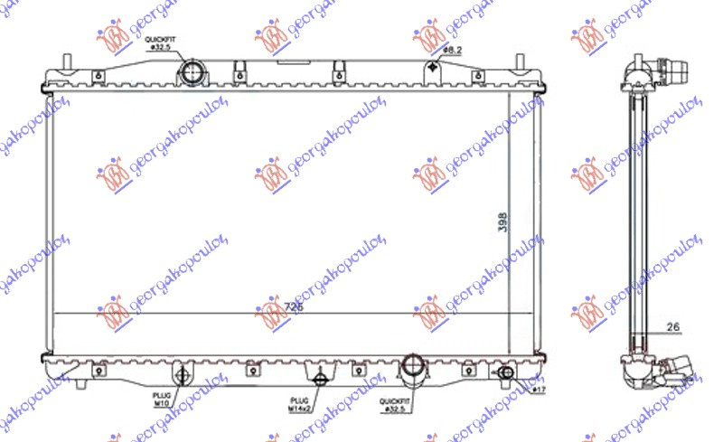 Radiator për motor 2.2 CDTi dizel (marsh manual) (398x726x26)