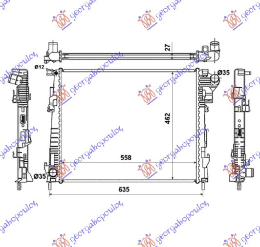Radiator për motor 2.0 DCi pa kondicioner (56x44.9) pa start stop sistem