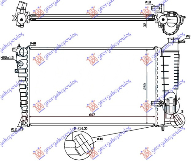 Radiator për motor 1.9 TURBO dizel (me/pa kondicioner) (61x36.6x36)
