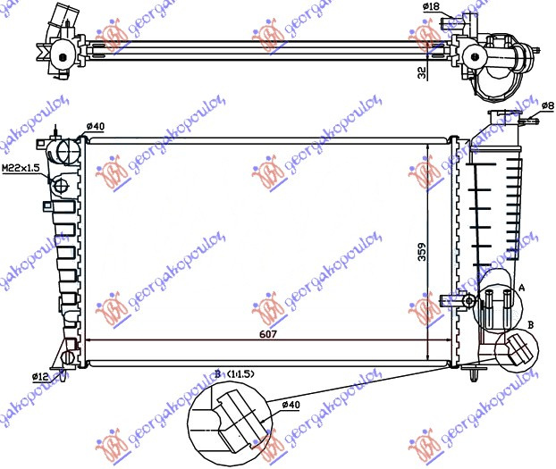 Radiator për motor 1.9 TURBO dizel (me/pa kondicioner) (61x36.6x36)