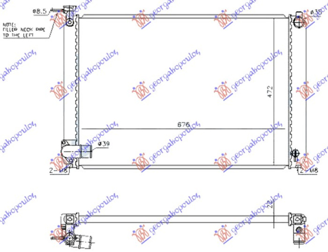 Radiator për motor (Rx400) 3.3-24V hibrid (675x475x22) tubë e majtë