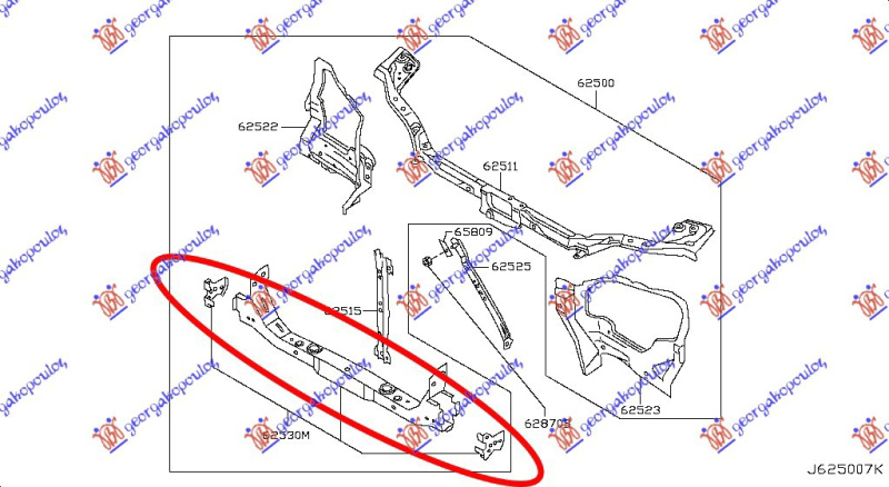 Mbajtës radiatori për motorin e poshtëm 2007-