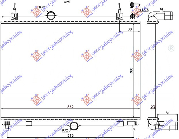 Radiator për motor (fletë metali) 2.0 HDi (58) + RHE-RHH) dizel (marsh manual) (380x560)