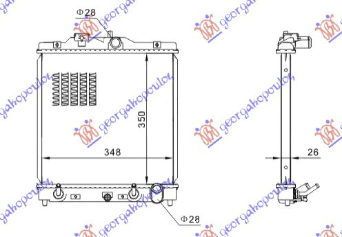 Radiator për motor të gjitha modelet benzinë (marsh automatik) (350x350x26)