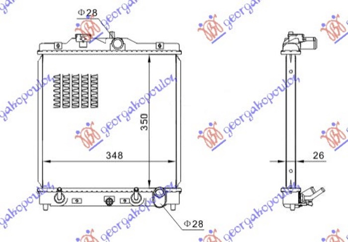 Radiator për motor të gjitha modelet benzinë (marsh automatik) (350x350x26) (KOYO)