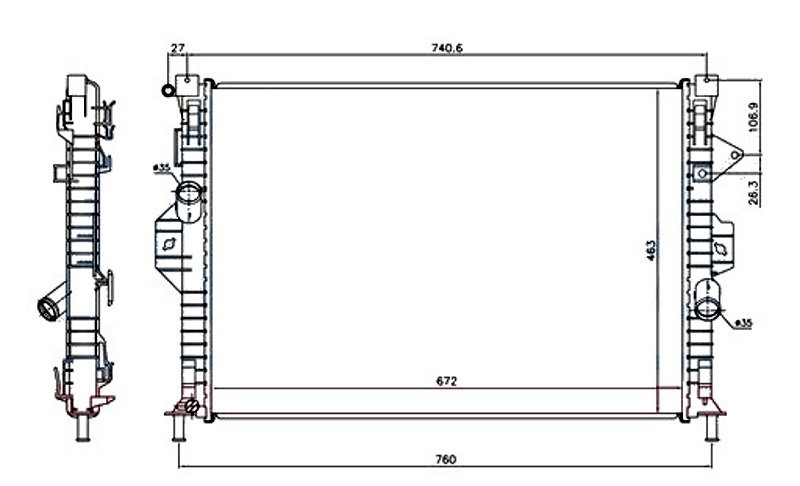 Radiator për motor 2.5 TURBO benzinë (marsh manual/automatik) (670x460)