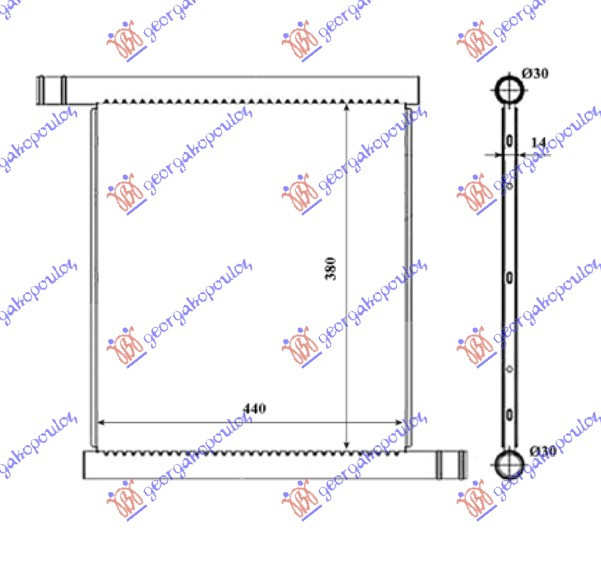 Radiator për motor për të gjitha modelet (44x38) (MAHLE BEHR PREMIUM LINE)