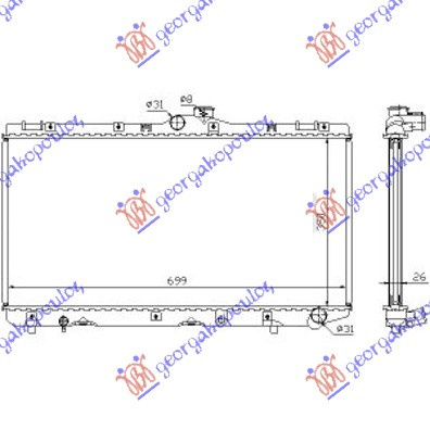 Radiator për motor 2.0 dizel (35,2x69,9x2,7)