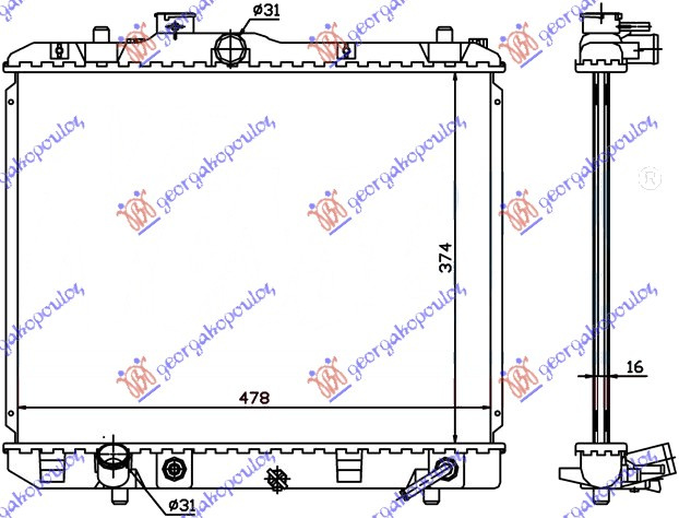 Radiator për motor (marsh automatik) (375x500x16) (KOYO)